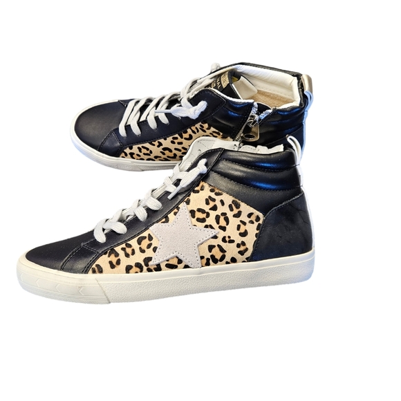 Vintage Havana Lester Black Leopard Mid Sneaker Leather NEW - Picture 3 of 9